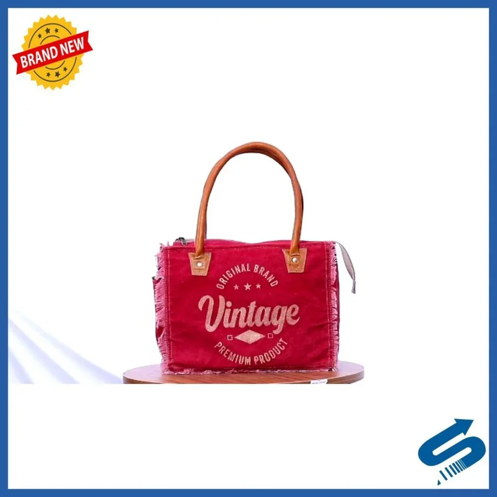 Canvas Tote Bag Vintage Boho Leather Handles Spacious Side Pocket Everyday Use